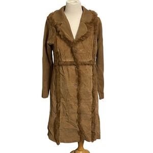 Cynthia Steffe Suede Knit Rabbit Fur Trimmed Coat Duster Jacket Penny Lane